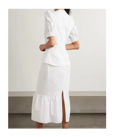 Alessandra Rich Twist-front Gathered Printed Cotton-poplin Midi Dress In White