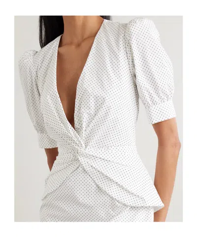 Alessandra Rich Twist-front Gathered Printed Cotton-poplin Midi Dress In White