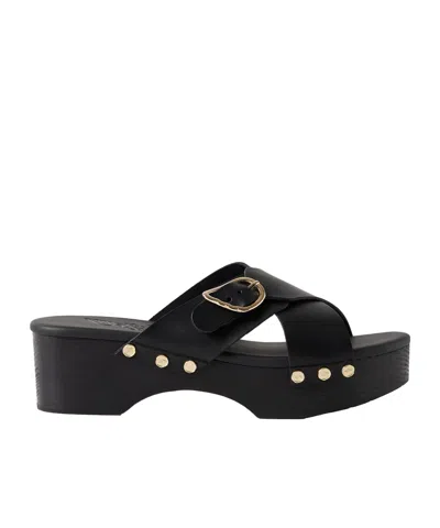 Ancient Greek Sandals Marilisa Sabot Buckled Leather Platform Sandals In Black