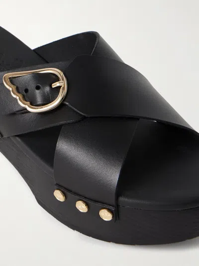 Ancient Greek Sandals Marilisa Sabot Buckled Leather Platform Sandals In Black