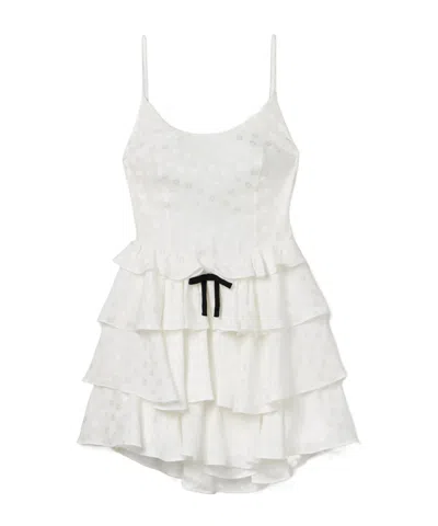 Alessandra Rich Ruffled Silk-satin Jacquard Mini Dress In White