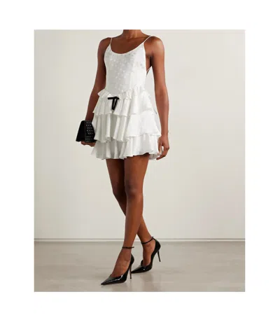 Alessandra Rich Ruffled Silk-satin Jacquard Mini Dress In White