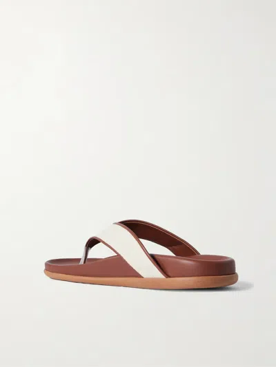 Ancient Greek Sandals Charys Leather-trimmed Canvas Flip Flops In Brown