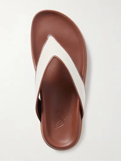 Ancient Greek Sandals Charys Leather-trimmed Canvas Flip Flops In Brown