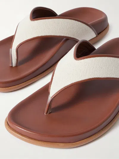 Ancient Greek Sandals Charys Leather-trimmed Canvas Flip Flops In Brown