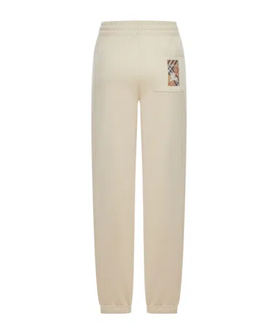 Burberry Cotton Jogging Trousers With Check Applique In Brown