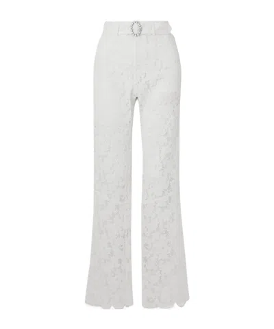 Alessandra Rich Belted Crystal-embellished Cotton-blend Lace Flared Pants In White