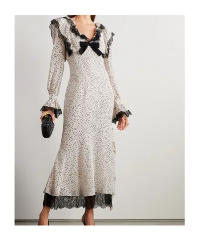 Alessandra Rich Polka Dot Dress With Lace Trim In Multi