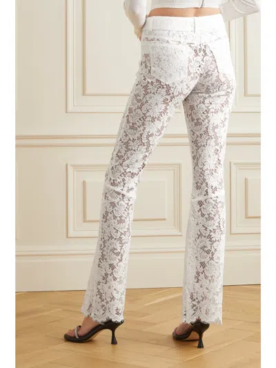 Alessandra Rich Belted Crystal-embellished Cotton-blend Lace Flared Pants In White