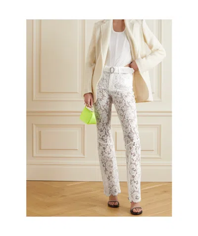 Alessandra Rich Belted Crystal-embellished Cotton-blend Lace Flared Pants In White
