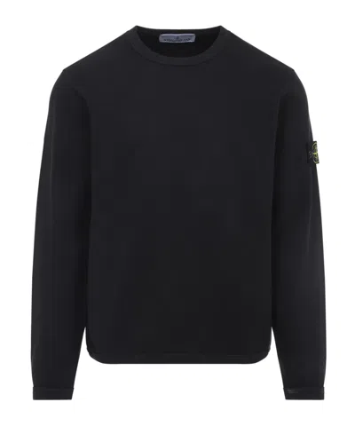 Stone Island Crewneck Sweatshirt With Ribbed Detailing And Logo Patch In Black