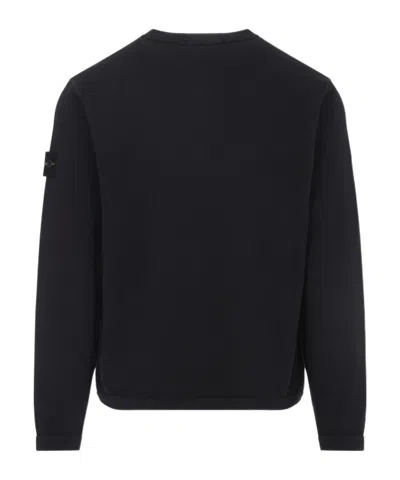 Stone Island Crewneck Sweatshirt With Ribbed Detailing And Logo Patch In Black