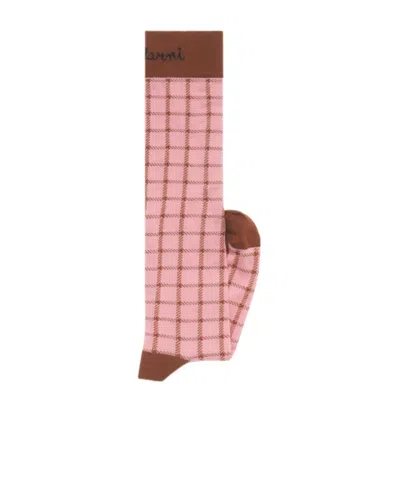 Marni Jacquard Checked-pattern Socks In Pink