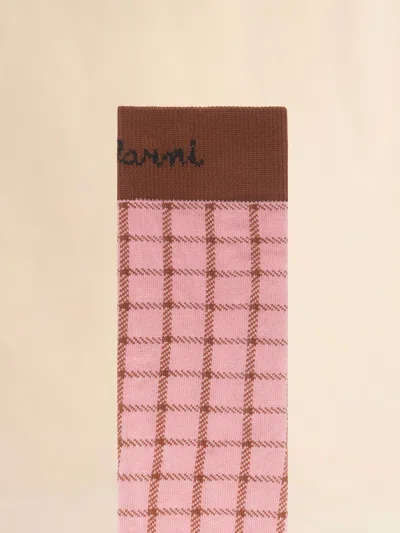 Marni Jacquard Checked-pattern Socks In Pink
