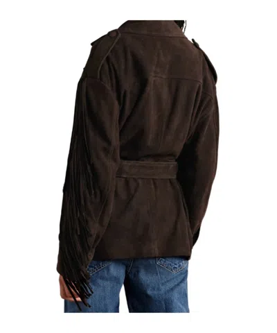 Nour Hammour Cassidy Belted Fringed Suede Jacket In Brown