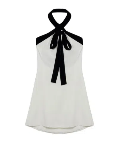 Simkhai Women's Jolie Velvet Bow-detailed Halterneck Minidress In Neutral