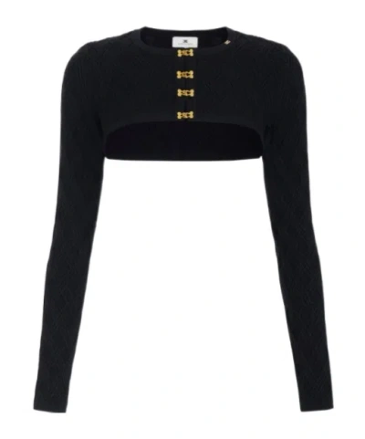 Elisabetta Franchi Knitted Cardigan With Jeweled Hooks In Black