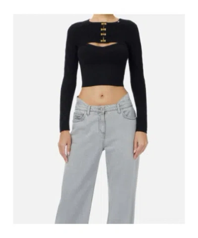 Elisabetta Franchi Knitted Cardigan With Jeweled Hooks In Black