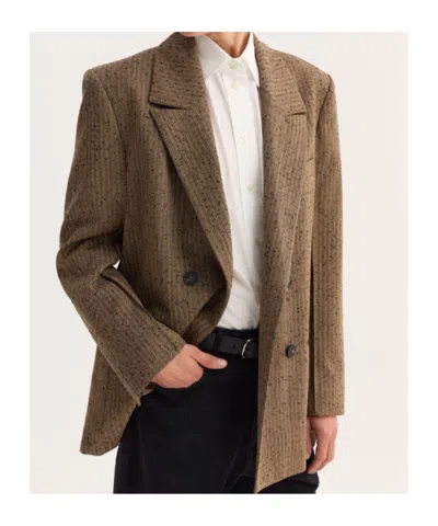 Rohe Herringbone Double-breasted Blazer In Brown