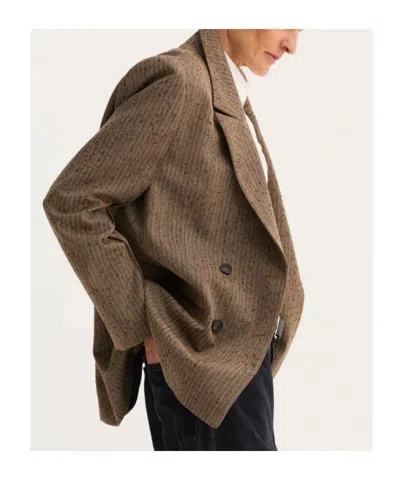 Rohe Herringbone Double-breasted Blazer In Brown