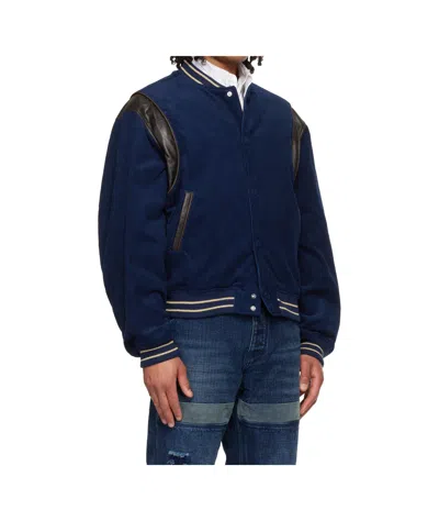 We11 Done Navy Leather Point Stadium Jacket In Blue