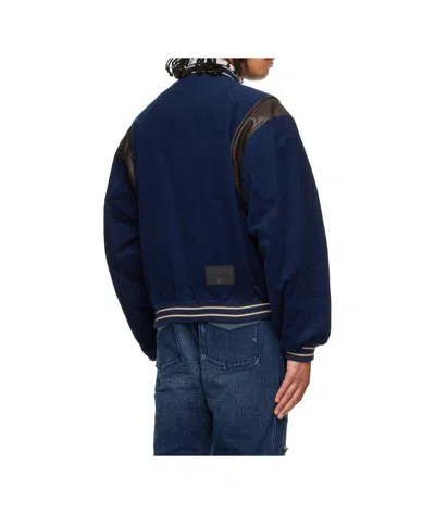 We11 Done Navy Leather Point Stadium Jacket In Blue