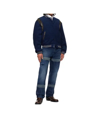 We11 Done Navy Leather Point Stadium Jacket In Blue