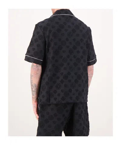Casablanca Men Black Shirt With Classic Lapels And All-over Embossed Monogram In Cotton Man
