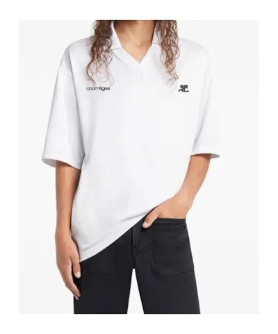 Courrèges Polo Shirt Sports Style Short Sleeves In White