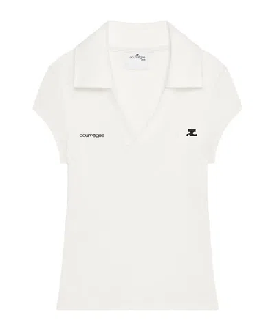 Courrèges Cropped Polo Shirt Collar Short Sleeves V Neck In Animal Print