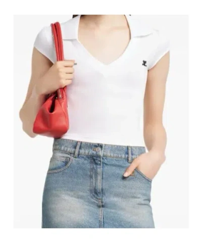Courrèges Cropped Polo Shirt Collar Short Sleeves V Neck In Animal Print