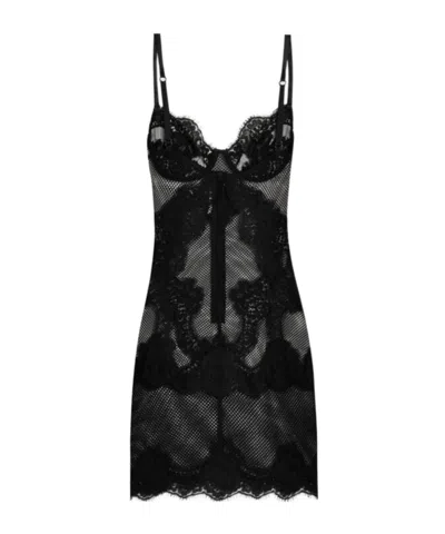 Dolce & Gabbana Lace Mini Dress Adjustable Thin Straps In Black