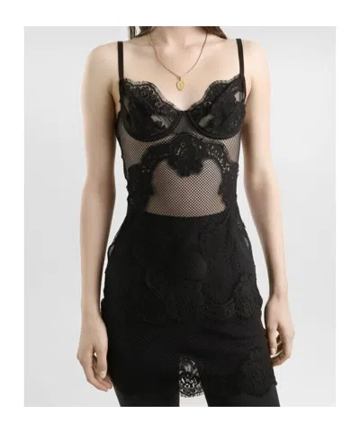 Dolce & Gabbana Lace Mini Dress Adjustable Thin Straps In Black