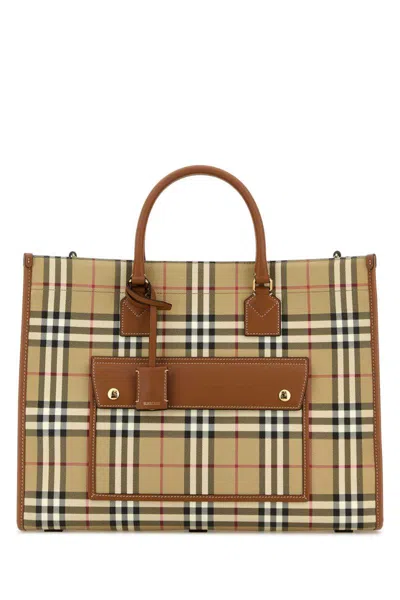 Burberry Women Printed Canvas Medium Freya Shopping Bag In Brown