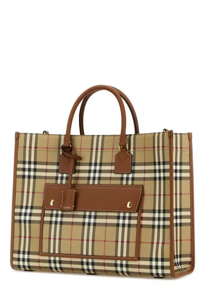 Burberry Women Printed Canvas Medium Freya Shopping Bag In Brown
