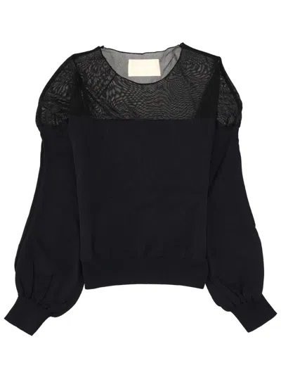 Circus Hotel Long-sleeve Round-neck Top In Black
