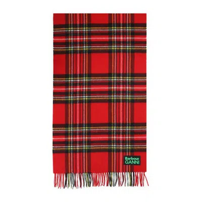 Barbour Red Scarf With Check Motif And Double Logo In Wool Woman In Brown