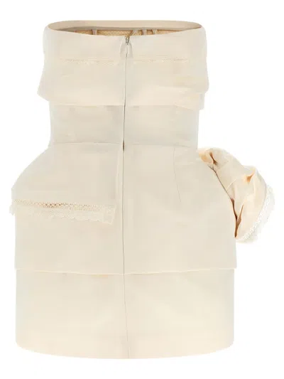 Magda Butrym Strapless Dress Re26 Draped Lace Detail In White