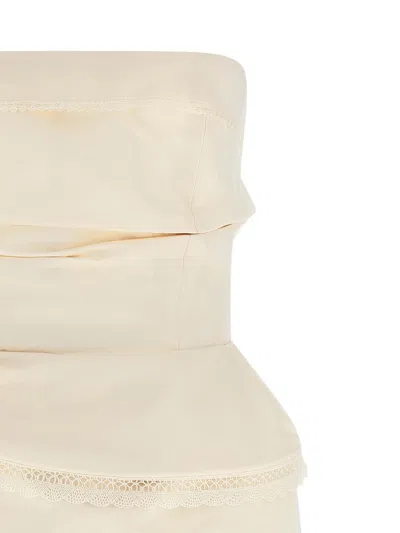 Magda Butrym Strapless Dress Re26 Draped Lace Detail In White