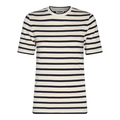 Jil Sander Dark Blue And White Cotton T-shirt In Multi
