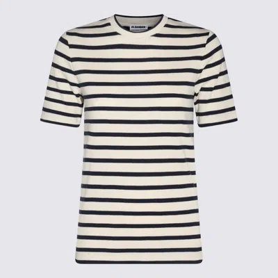 Jil Sander Dark Blue And White Cotton T-shirt In Multi