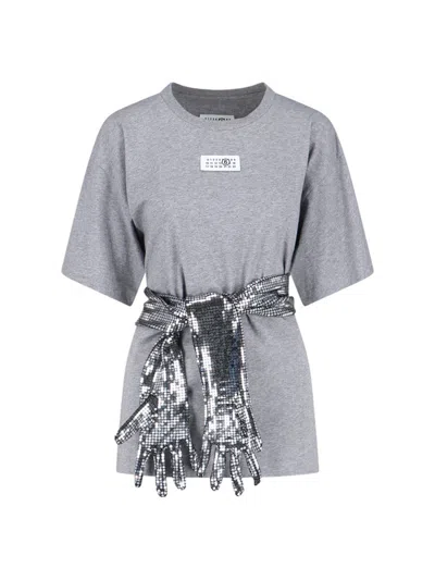 Mm6 Maison Margiela Gloves Crewneck T-shirt In Gray