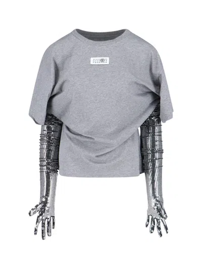 Mm6 Maison Margiela Gloves Crewneck T-shirt In Gray