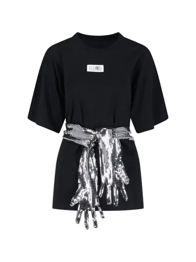 Mm6 Maison Margiela Black Cotton T-shirt With Gloves In Black