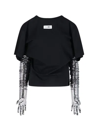 Mm6 Maison Margiela Black Cotton T-shirt With Gloves In Black