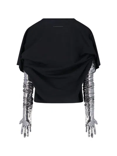 Mm6 Maison Margiela Black Cotton T-shirt With Gloves In Black