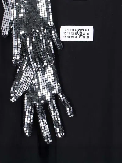 Mm6 Maison Margiela Black Cotton T-shirt With Gloves In Black