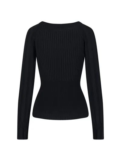 Balmain Sweater Three Buttons Crew Neck Ribbed In Black