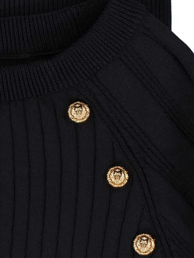 Balmain Sweater Three Buttons Crew Neck Ribbed In Black