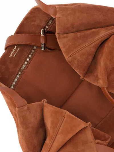 Ferragamo Suede Shoulder Bag In Brown
